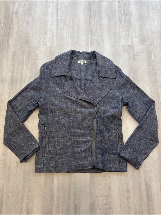 Max Studio Jackets & Blazers - Max Studio Navy Linen Blend Asymmetrical Zip Jacket Size X Small